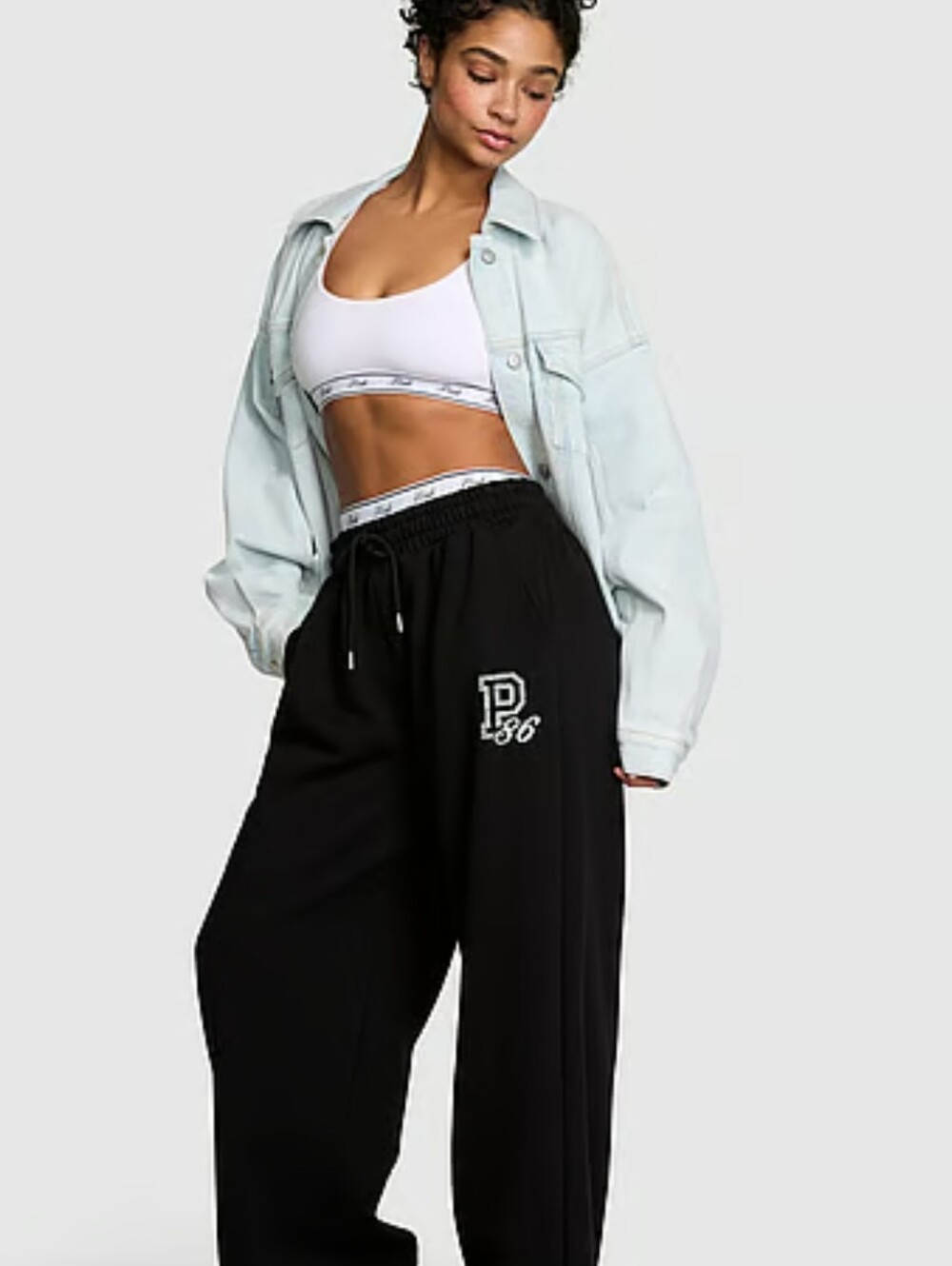 NWT PINK Victor ia's Secret Campus Fleece Wide-Leg Drawstring Pants M long